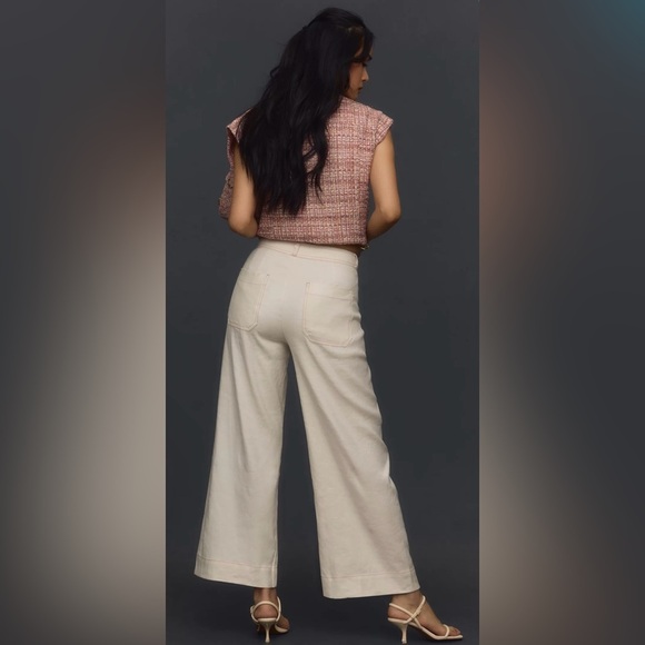 NWT Anthro Maeve The Ettie High Rise Crop Wide Leg Linen Blend Pant Size 32 - Picture 3 of 8